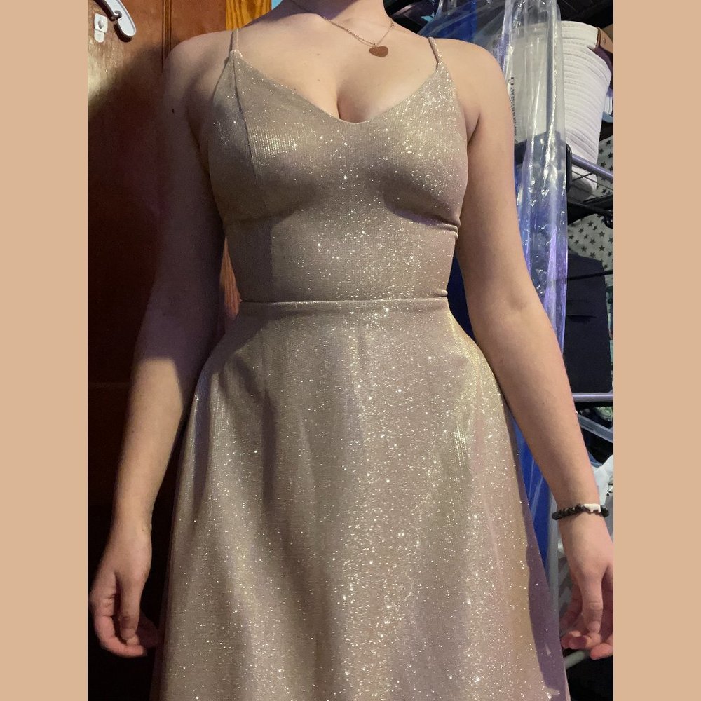 Glitter Full Length Champagne Gown